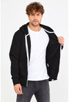 Unisex Siyah Renk Beyaz Fermuarlı Kapüşonlu Basic Sweatshirt