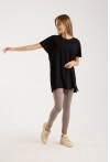 Kadın Bisiklet Yaka Yırtmaçlı Oversize Basic Tişört