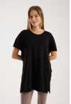 Kadın Bisiklet Yaka Yırtmaçlı Oversize Basic Tişört