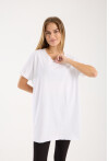 Kadın Bisiklet Yaka Yırtmaçlı Oversize Basic Tişört