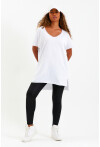 Kadın Bisiklet Yaka Yırtmaçlı Oversize Basic Tişört
