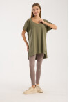Kadın V Yaka Yırtmaçlı Oversize Basic Tişört