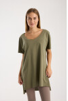 Kadın V Yaka Yırtmaçlı Oversize Basic Tişört