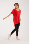 Kadın V Yaka Yırtmaçlı Oversize Basic Tişört