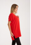 Kadın V Yaka Yırtmaçlı Oversize Basic Tişört